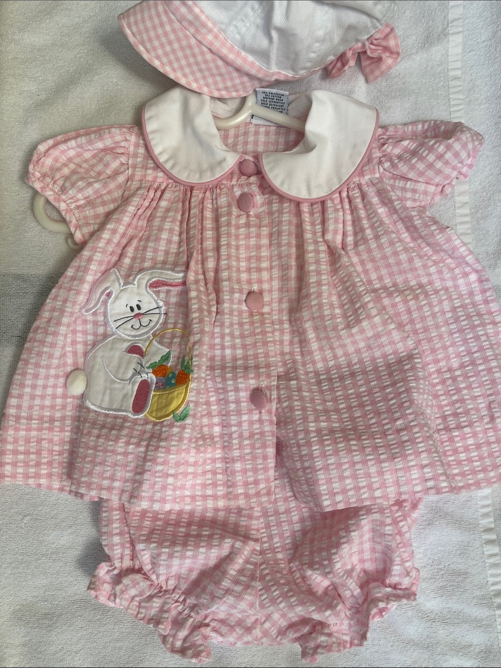 Pink Gingham Bunny Baby Matching Set with Hat - Classic Seersucker Style